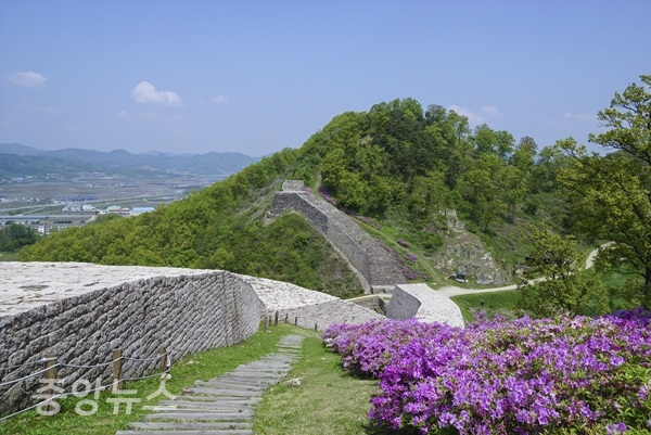 충북 보은 삼년산성길의 서쪽 성문지와 철쭉 (사진=한국관광공사 제공)