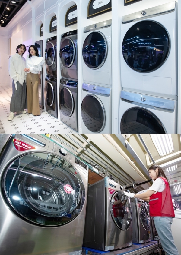 (위)인공지능 세탁기ㆍ건조기 ‘삼성 그랑데 AI’ (아래) 'LG AI DD세탁기' (사진=각 사)