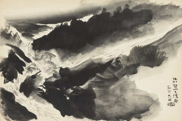 운보 김기창(1913 - 2001) 가이량에르 계곡 1981종이에 수묵50×60cm (사진=k옥션)