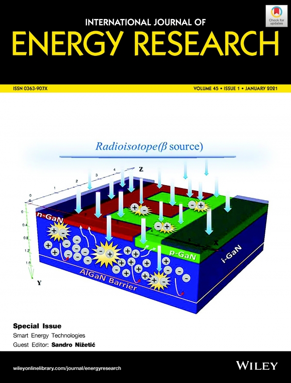 질화갈륨 기반 베타전지 소자 시제품 예시 및 인터내셔널 저널 오브 에너지 리서치(International Journal of Energy Research) 제45권 1호 표지