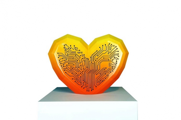 Digital Heart (yeollow), Stainless steel, car base coat gradation painting, LED, 42x10x40cm 2020