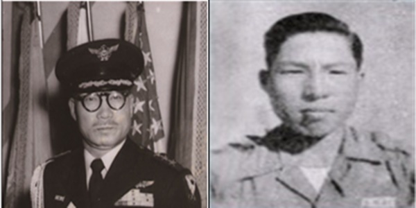 최용덕 공군 중장(왼편)과 김용하 육군 소령,(오른편) 송태호 하사의 사진은 남아 있지 않다 (사진=국가보훈처) 
