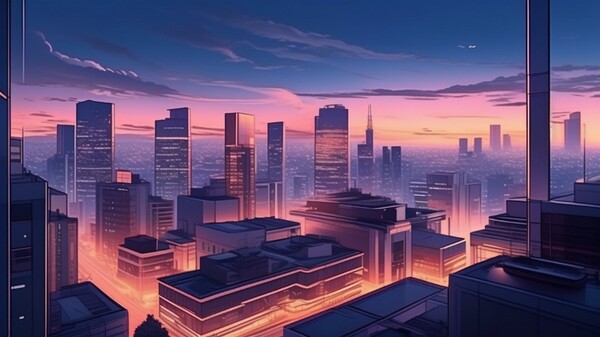 통이 완샹을 사용한 텍스트투이미지(text-to-image) 생성 예시- 프롬프트: 해질녘의 도시 풍경, 현대적 건축물과 애니메이션 미학이 어우러진 세계(Picture a cityscape at twilight, a world merging modern architecture with the evocative aesthetics of anime)(제공=알리바바 클라우드)