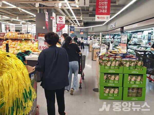 식품 수입량이 증가한 가운데 지난 21일 서울 한 대형마트에서 장보기를 하고 있는  시민들 모습 (사진=신현지 기자)