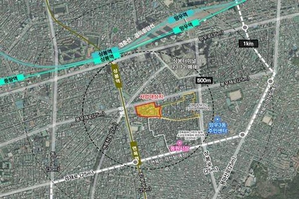 상봉역 인근 주거상업고밀지구(역세권) 위치도.(사진=국토부)