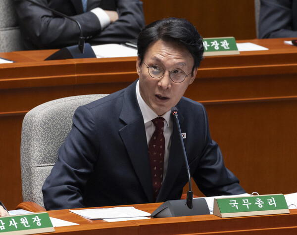 김민석 국무총리가 7일 국회에서 열린 예산결산특별위원회 전체 회의에 출석해 2026년도 예산 관련 질의에 답하고 있는 모습. (사진=연합뉴스)